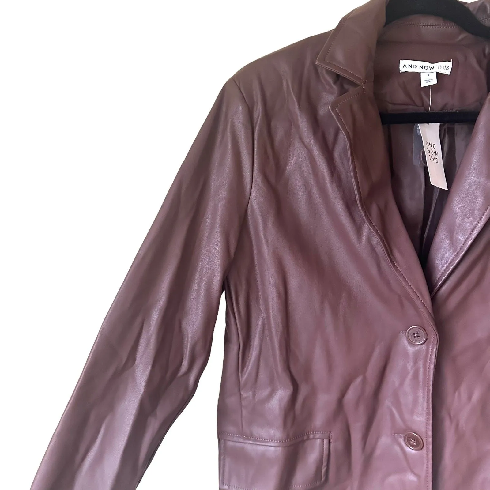 AND NOW THIS Faux Leather Oversized Blazer‎ NWT Sz Small Brown - Image 3