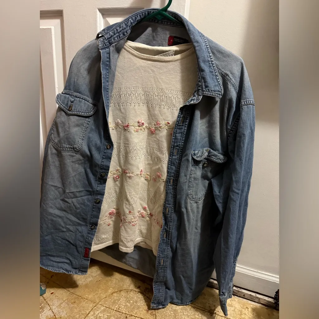 90s knit embroidery tee granny core Pink Size XL - Image 3