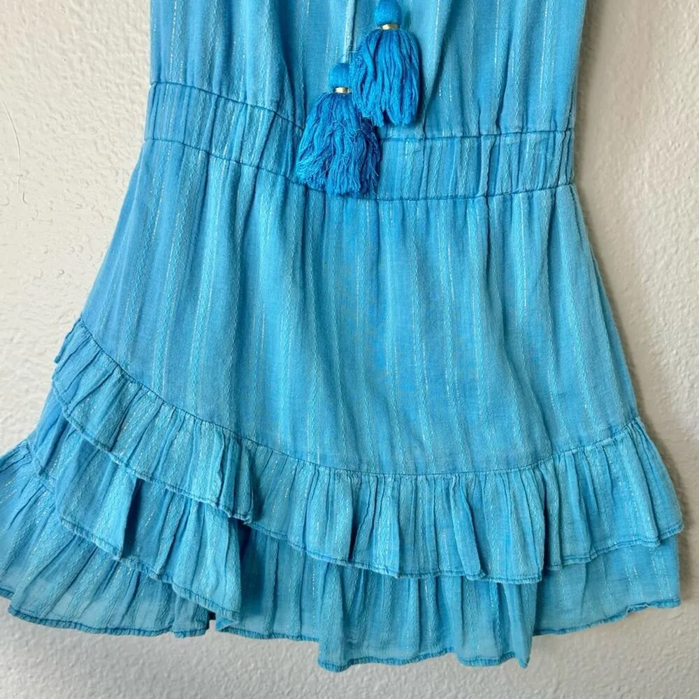 Karina Grimaldi Revolve Blue Daisey Metallic Ruffled Mini Dress Size XS - Image 4