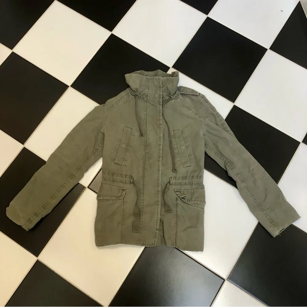 Vintage Y2K  Utility Jacket Olive Green Field Washed Cotton Funnel-Neck sz XS - Image 3