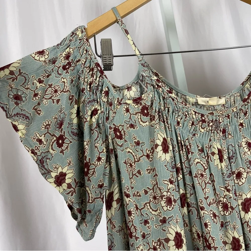 Easel Medium Boho Sunflower Floral Cold Shoulder Tassel Pleat Flowy Dress Loose - Image 4