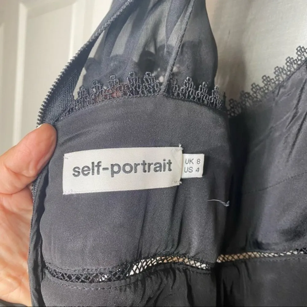 Self-Portrait Black Chiffon Cape Overlay Cady Mini Dress Size 4 - Image 12