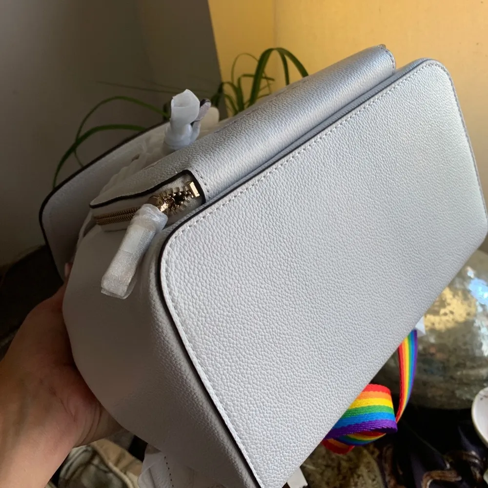 Authentic KATE SPADE Leather Flap drawstring rainbow🌈medium backpack - Image 13