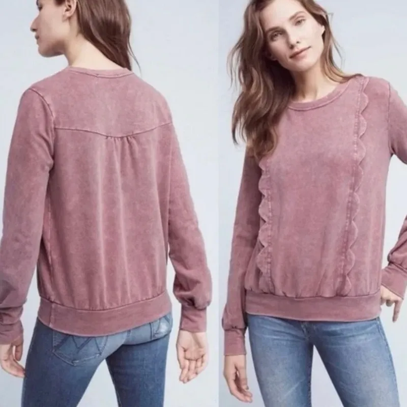 Eri + Ali Weckerlie Scalloped Pink Acid Wash French Terry Sweatshirt Size M Size M - Image 15