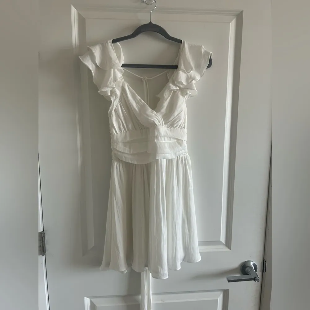 Angel Biba Pleated Ruffle Sleeveless White Lined Dress - Image 2