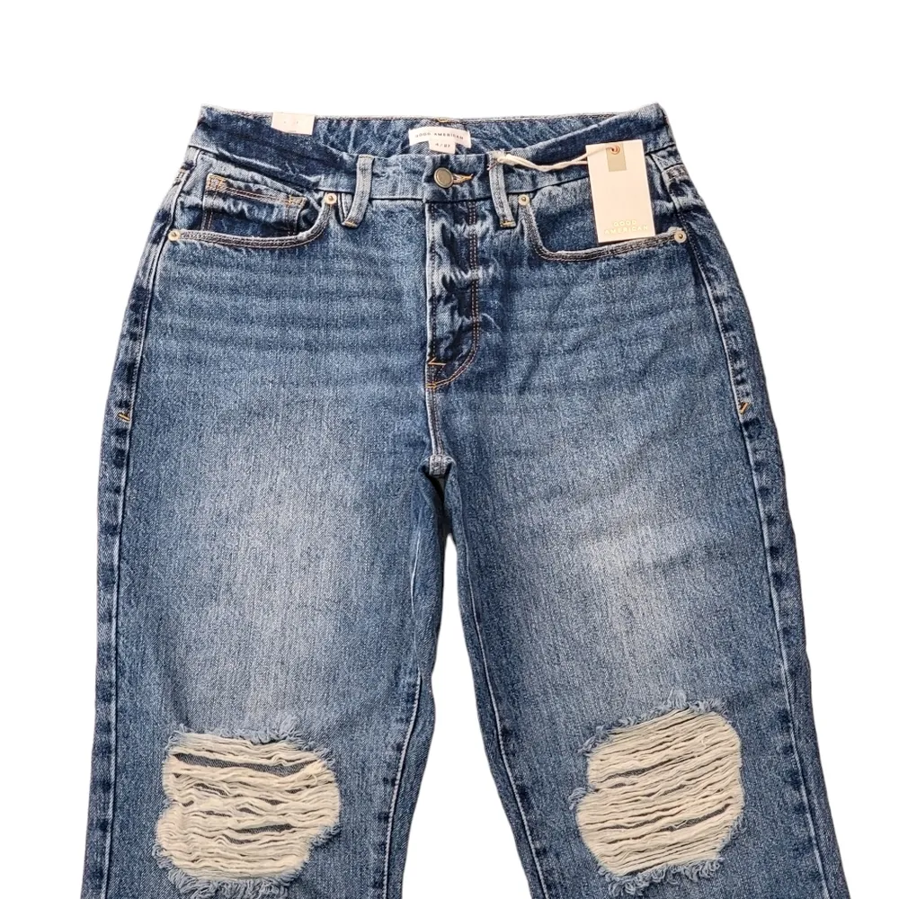 Good American Vintage Straight Leg Distressed Blue Jeans Womens Size 4/27 NWT - Image 2