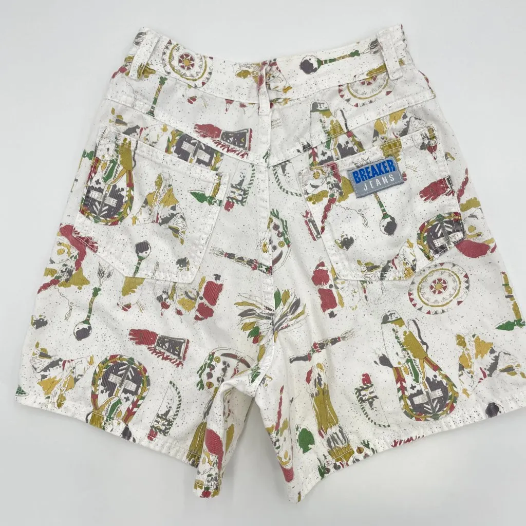 Vintage 90s Shorts Native American Motif High Rise White Denim Jean Southwestern Size undefined - Image 2