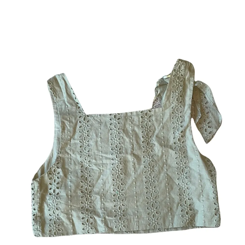NWT ZARA Embroidered Eyelet Cutout Crop Top Green Medium - Image 8