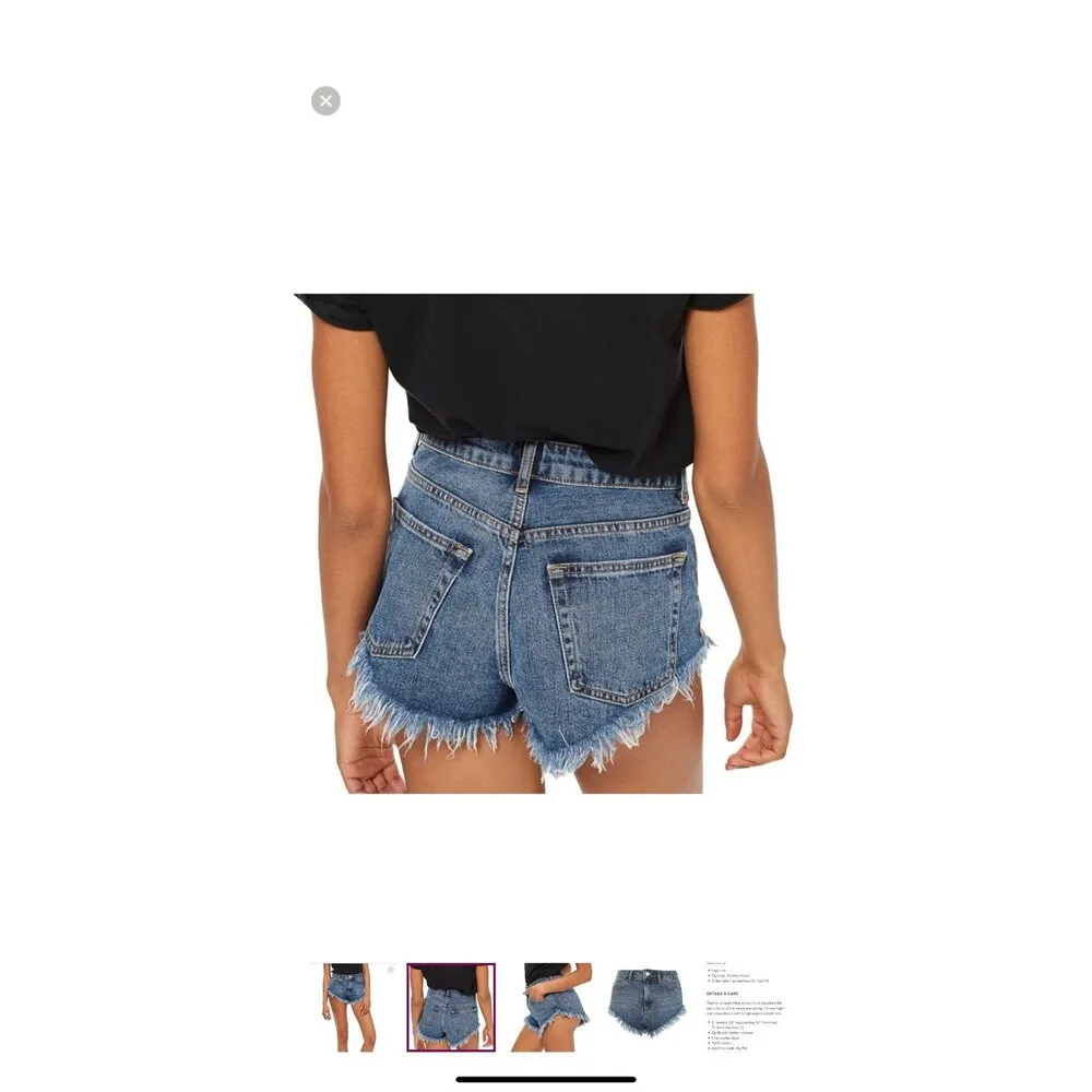 NWOT Topshop Kiri High Rise Curved Frayed Raw Hem Cut Off Denim Jeans Shorts 6 - Image 3