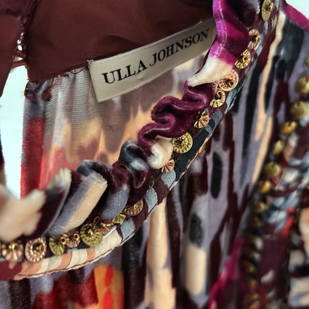 Ulla Johnson Velvet Penny Mini Dress Multi Studded Ruffle Flutter Tassled Size 6 - Image 14
