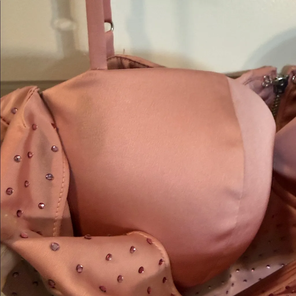 Oh Polly Sparkly Pink Satin Mini Dress - Rhinestone Cowl Neck Party Dress 4 - Image 5