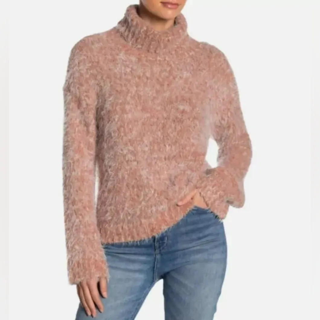 Sweater Women's Fuzzy Knit Turtleneck Tan Lion Marl Tan/Beige Size Large NWT - Image 2