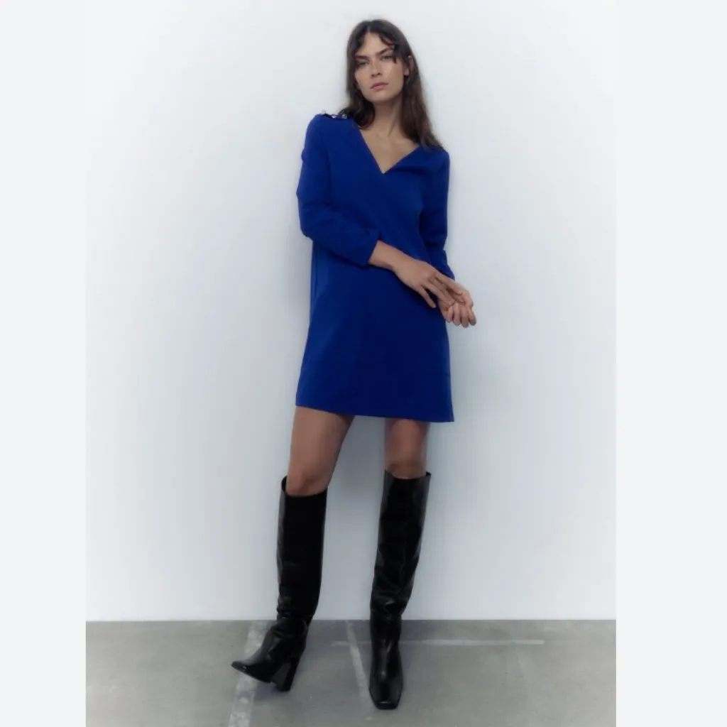 NWT ZARA MINI DRESS WITH SHOULDER BUTTONS BLOGGERS FAV XS - Image 2