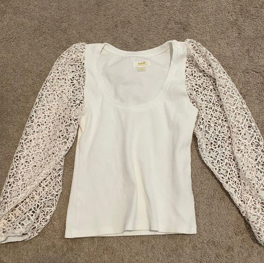 Anthropologie Maeve small ivory lace puff sleeve top TB 1914 - Image 9