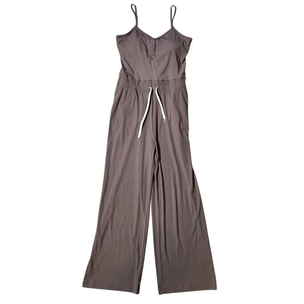Vuori Pose Henley Jumpsuit Chocolate Large -LKNEW No Flaws Ribbed Wide Leg - Image 3