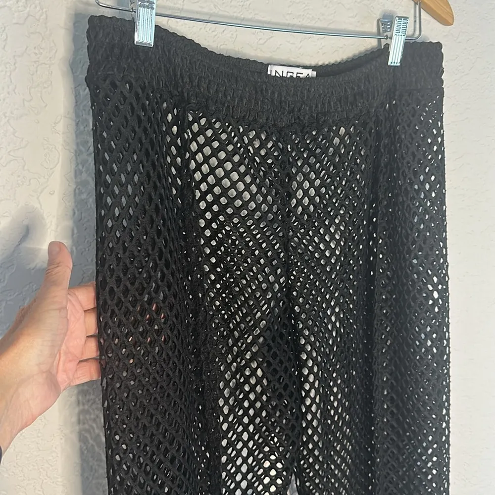 Black Mesh Beach Pants Split Resortwear Cruise Vacation Net Swim Coverup Sheer Size L - Image 2