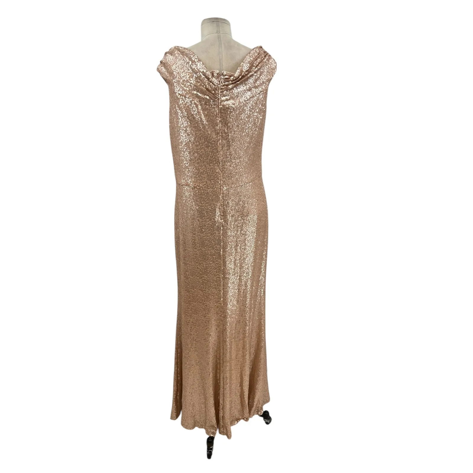 Tadashi Shoji Off-the-Shoulder Sequined Gown Champagne‎ Rose Gold Size XL - Image 8