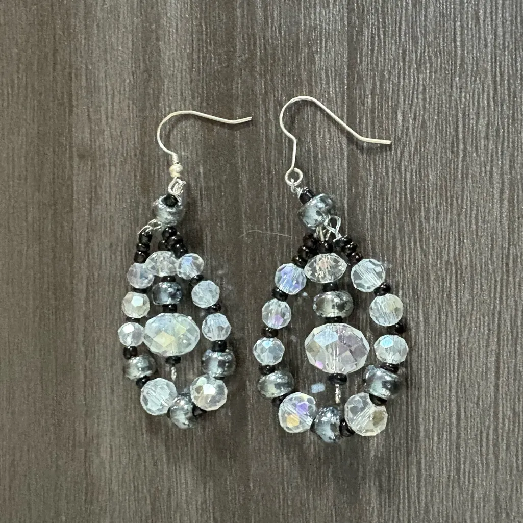 Artisan Crystal Beaded Teardrop Earrings Silver - Image 2