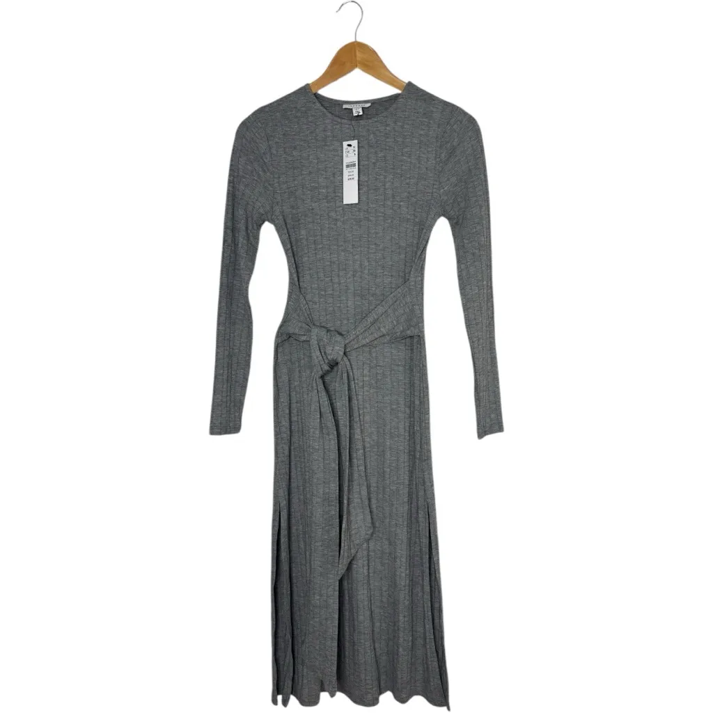 NWT Topshop Classic Rib Knit Wrap Midi Dress Tie waist Grey Size 6 - Image 4