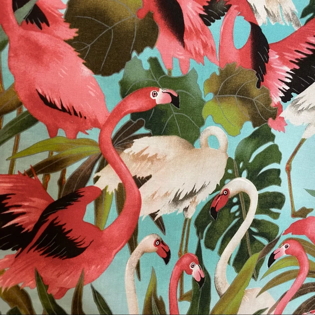 Handmade Flamingo‎ Empire Waist Dress Babies Pink Green Unique Cotton Buttons Size XS - Image 7