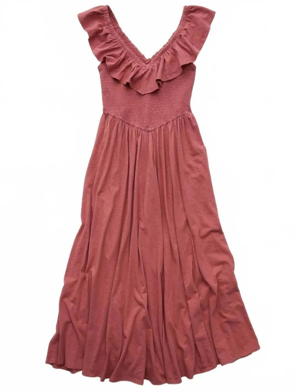 AE 100% Cotton Sunchaser Knit Drop Waist Midi Dress American Eagle Pink NWT XL - Image 5