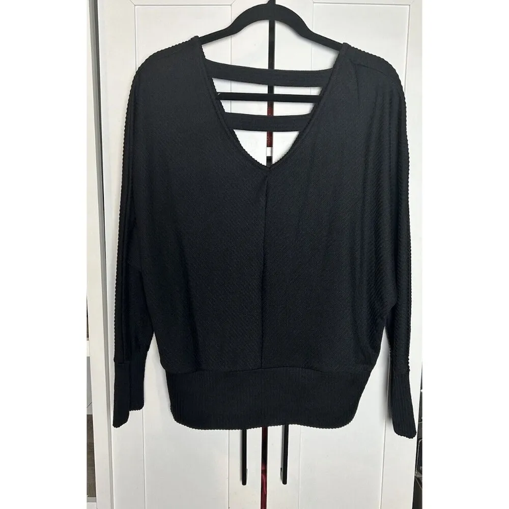 Just Be‎ Womens Black Double V Neck Ribbed Blouse 2X - Image 2