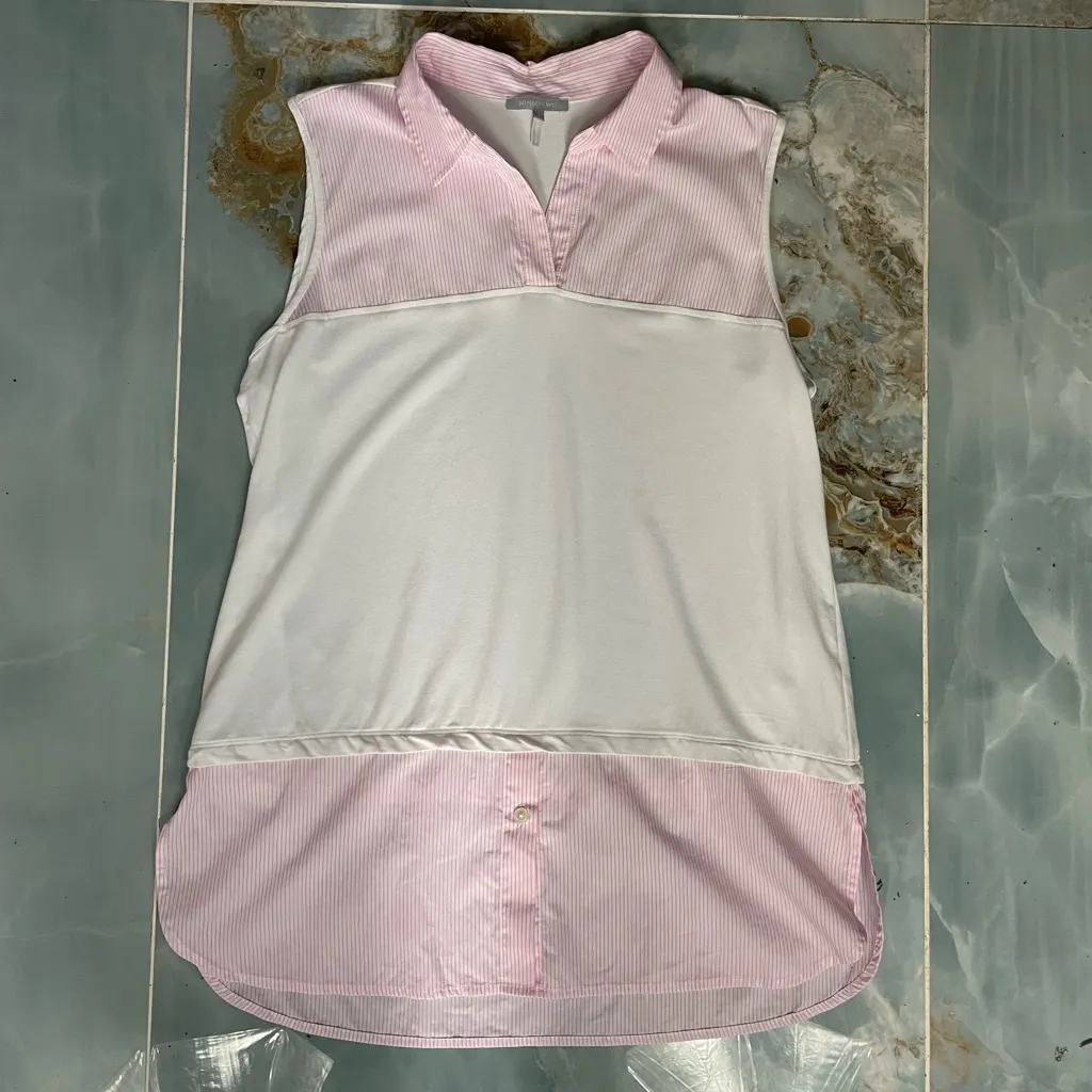 Hinson Wu Lea Foundation Layering Collared Shirt – Pink & White Stripe Sz L 💛🎀 Size L - Image 6
