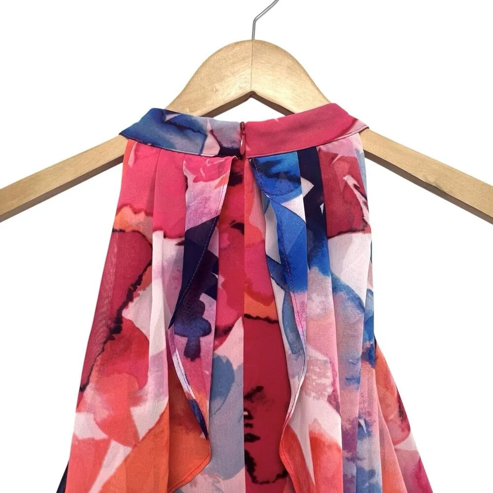 Eliza J Floral Halter Neck Popover High/Low Dress Pink Multicolor Mock Size 10 - Image 6