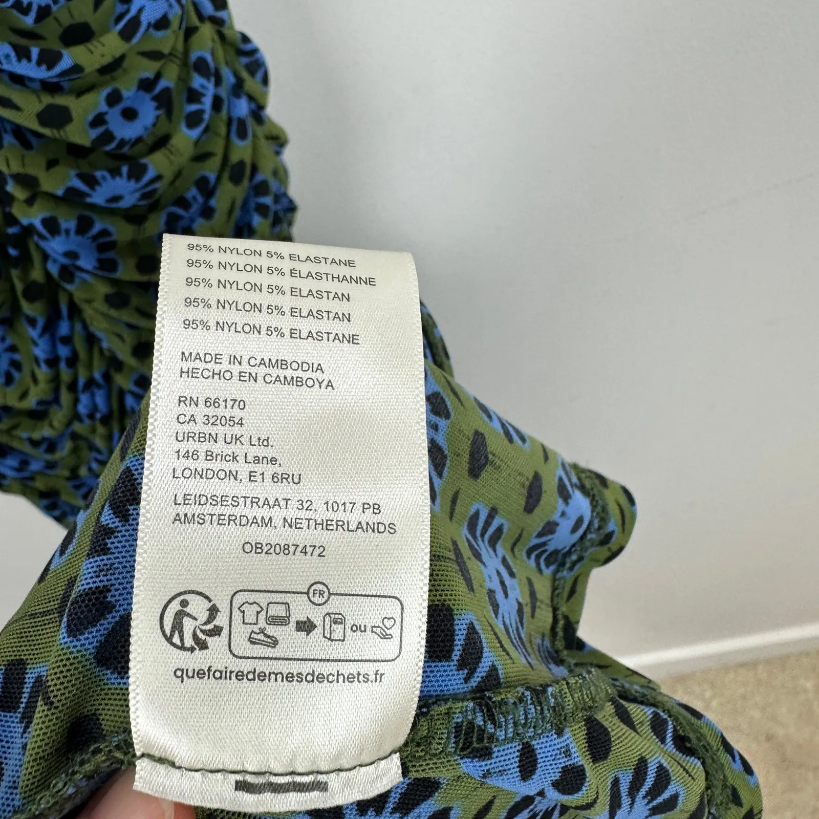 Free People Brielle Midi Dress Mesh Ruched Side Slit Blue Green Printed M NWT - Image 8