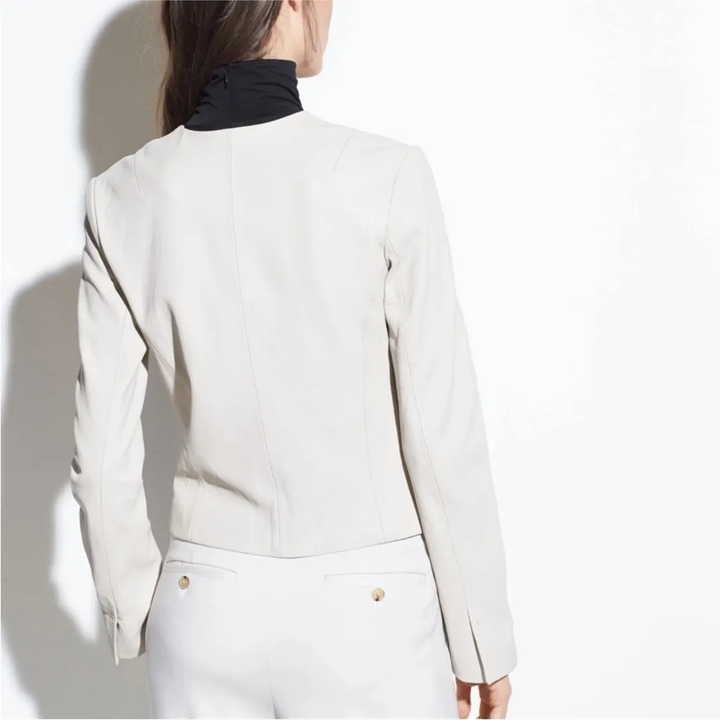 Vince Cross Front Leather Jacket in Greystone | M - Image 3