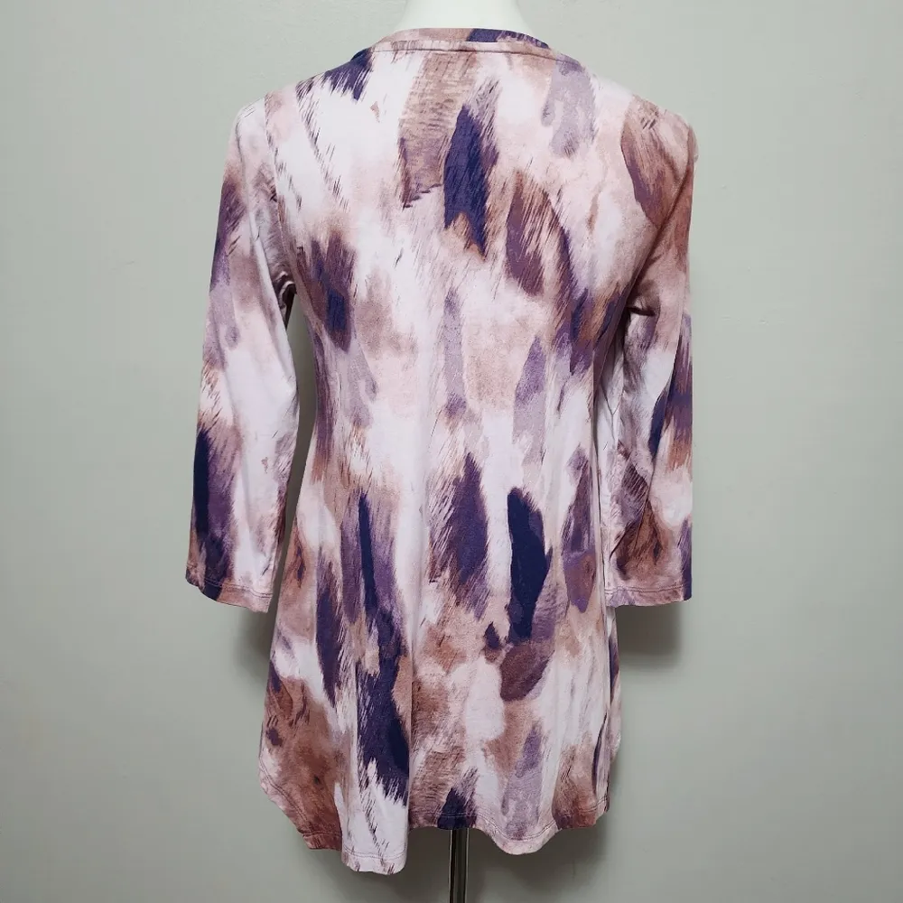 LOGO by Lori Goldstein Purple Watercolor Printed Cotton Modal Top Size Small - Image 6