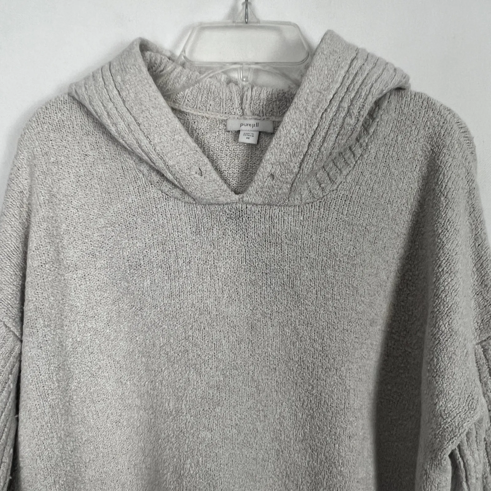 Pure Jill Wool Blend Hooded Pullover Knit Oversized Sweater Size XS Gray - Image 3