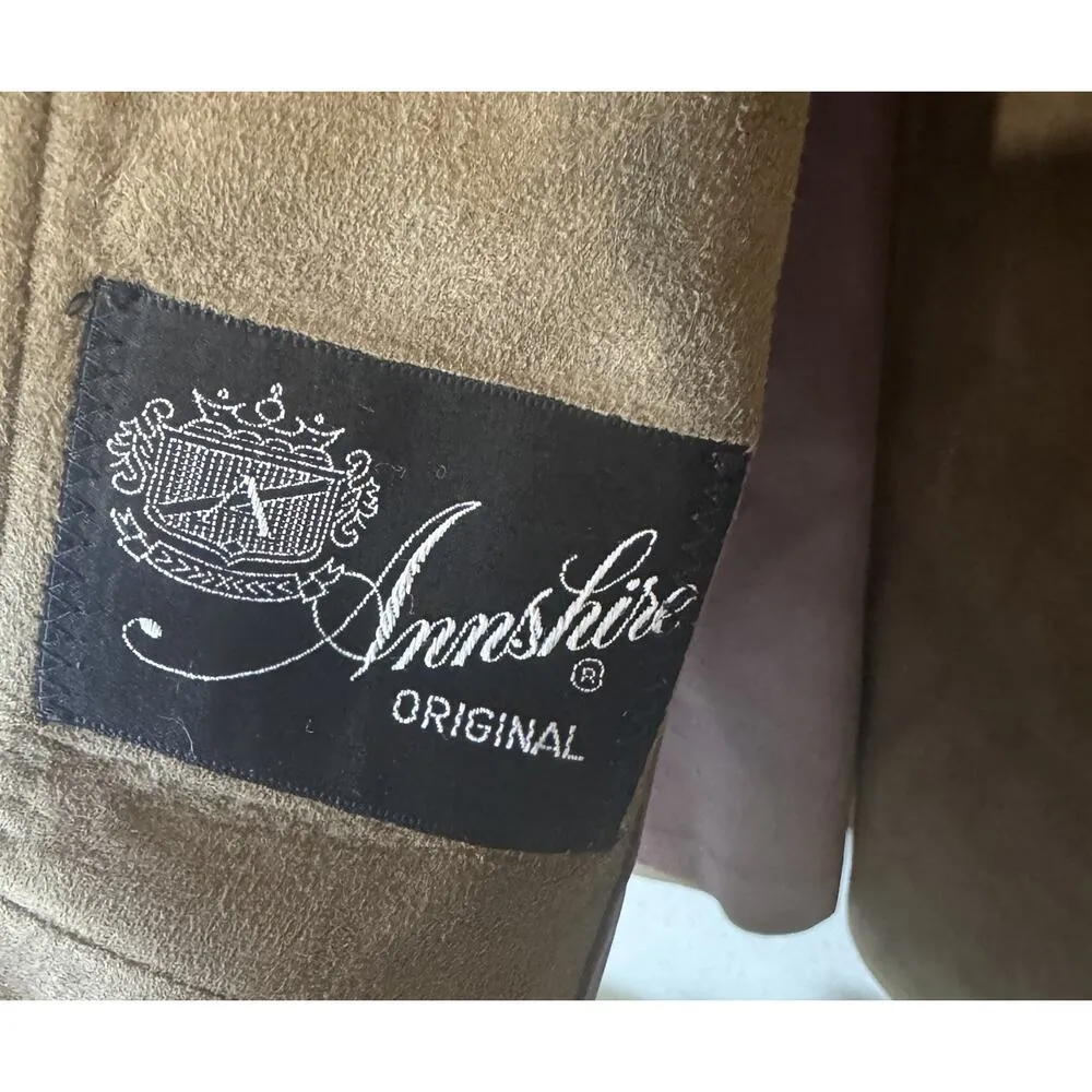 VTG 60s Annshire Brown Suede Coat Fur collar USA ILGWU Women's Sz M Old Money Size M - Image 6