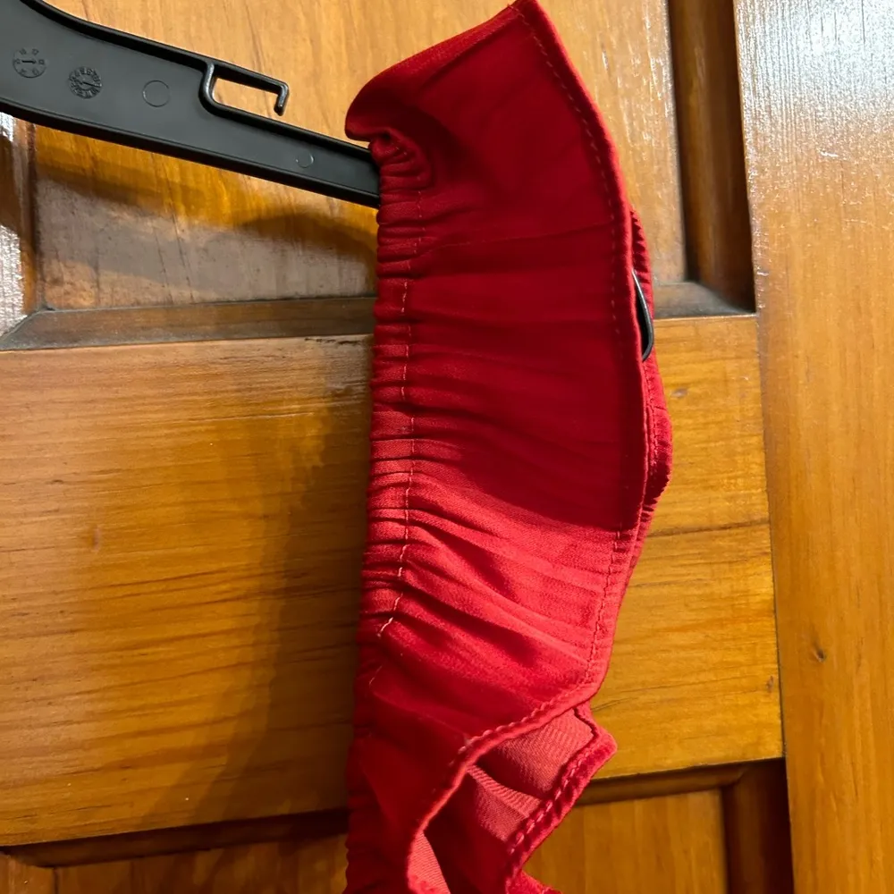 Red Anthropologie Blouse—Ruched, Smocked, Sleeveless with Ruffled Straps… - Image 6