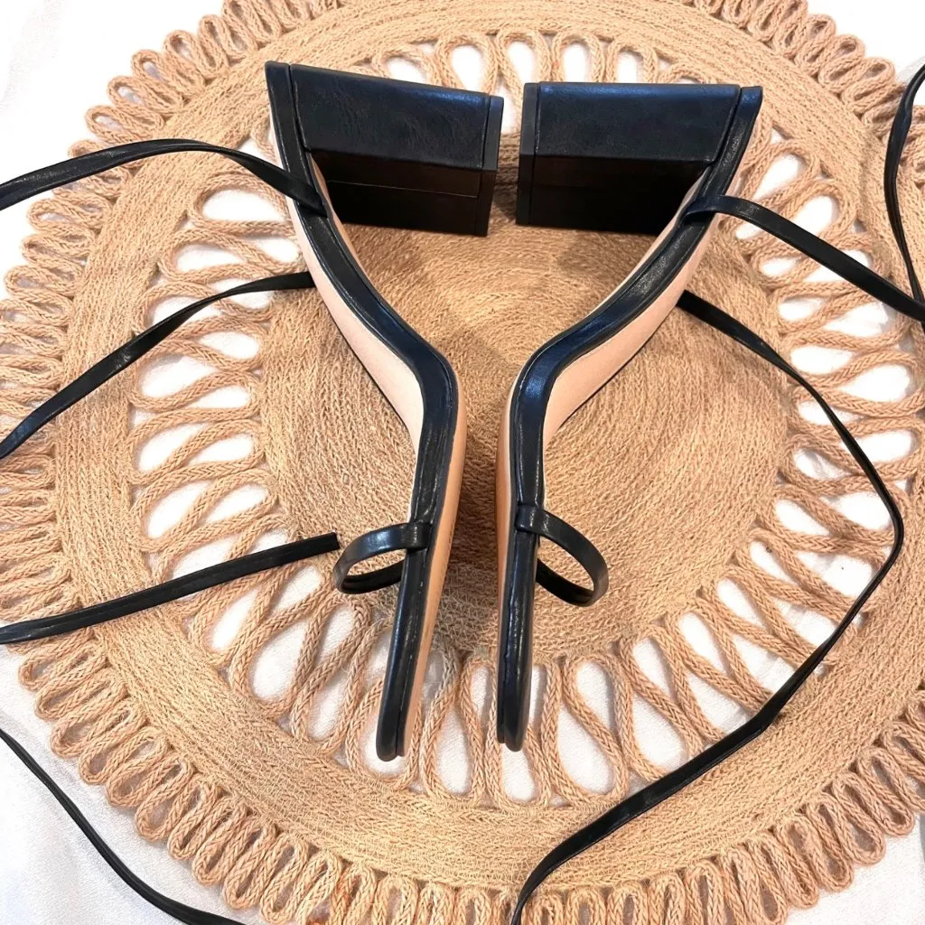 White Fox Boutique Black Faux Leather Strappy Lace Up Block Heels Size 9 - Image 6