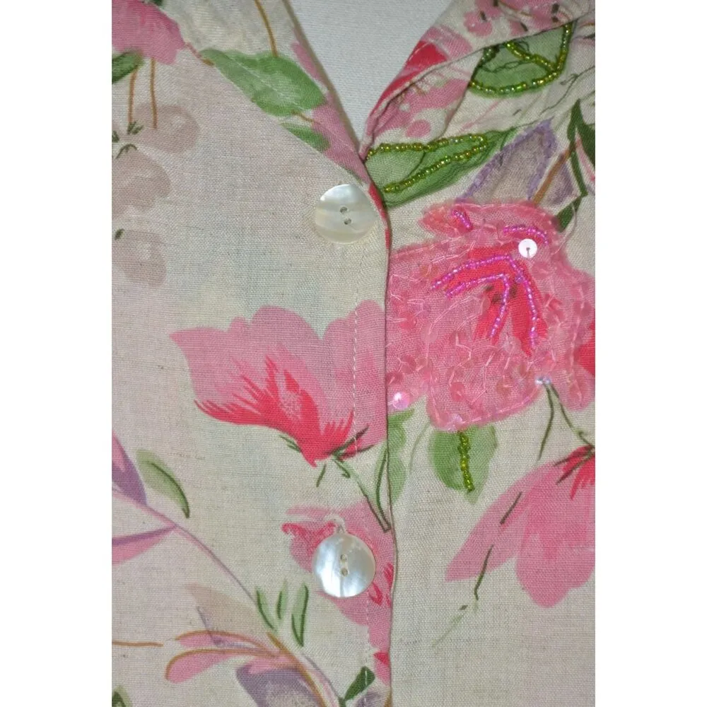 Vintage Beaded Floral Jacket & Matching Handbag Purse Cotton/Flax Plus Size 1X Pink - Image 6