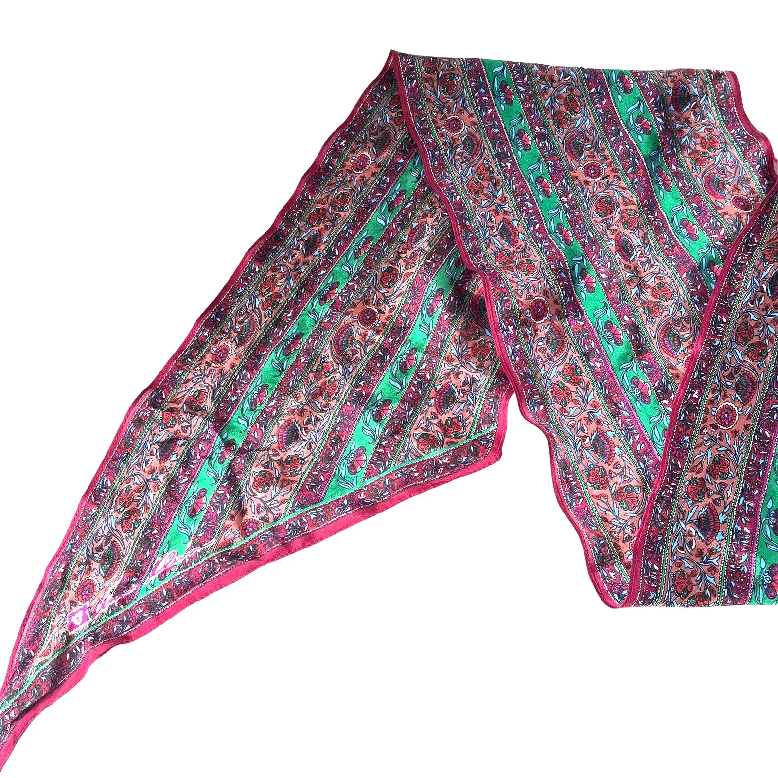 ANNE KLEIN Long Rectangle Scarf 70" x 11" Royal Tones Floral Burgundy Signed - Image 2