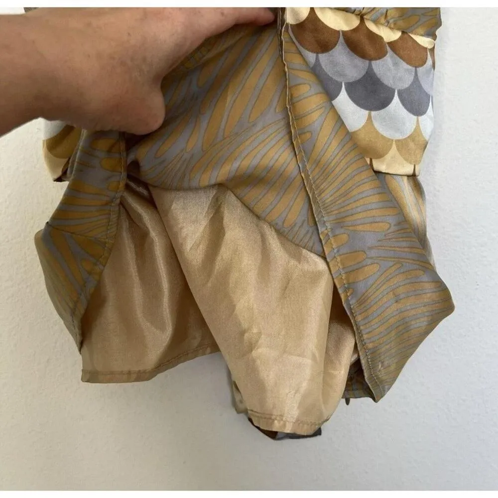 ALICE & TRIXIE SILK Blouse top LARGE geometric Tie Back tan Beige Womens - Image 12