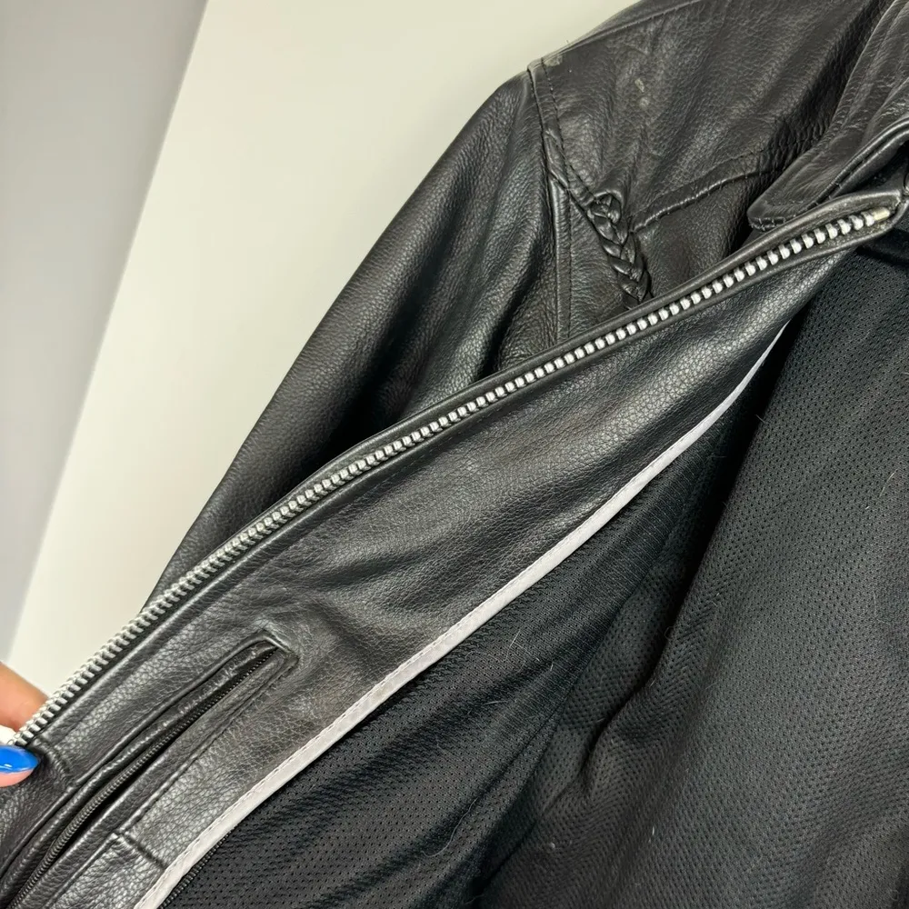 Womens Black Leather Braided Moto Biker Jacket Sz 4XL Zip Accents - Image 12