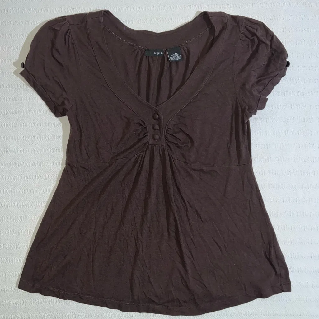 Vintage Mixit Womens Y2K Babydoll Top Size M Brown Coquette Cottagecore - Image 2