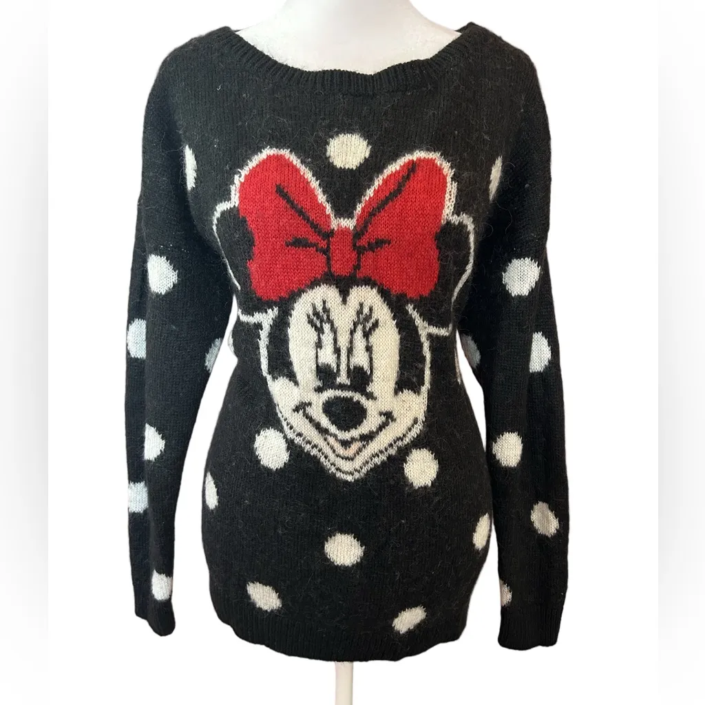 Disney H&M collab  Minnie Mouse coquette whimsical polkadot wool furry sweater s - Image 3