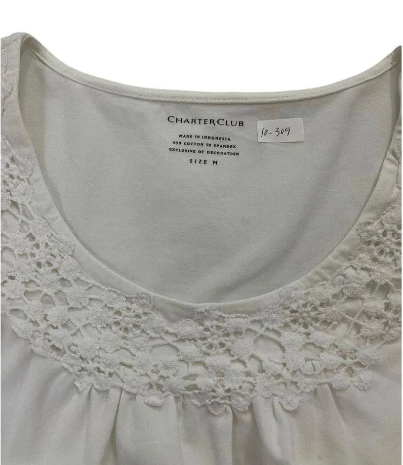 Charter Club Women Size Medium Cream Blouse Shirt Cotton (18-309) - Image 5