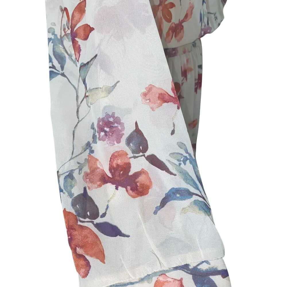 Kate and Lily Sheer White Floral Print Long Sleeve Surplice V - Image 4