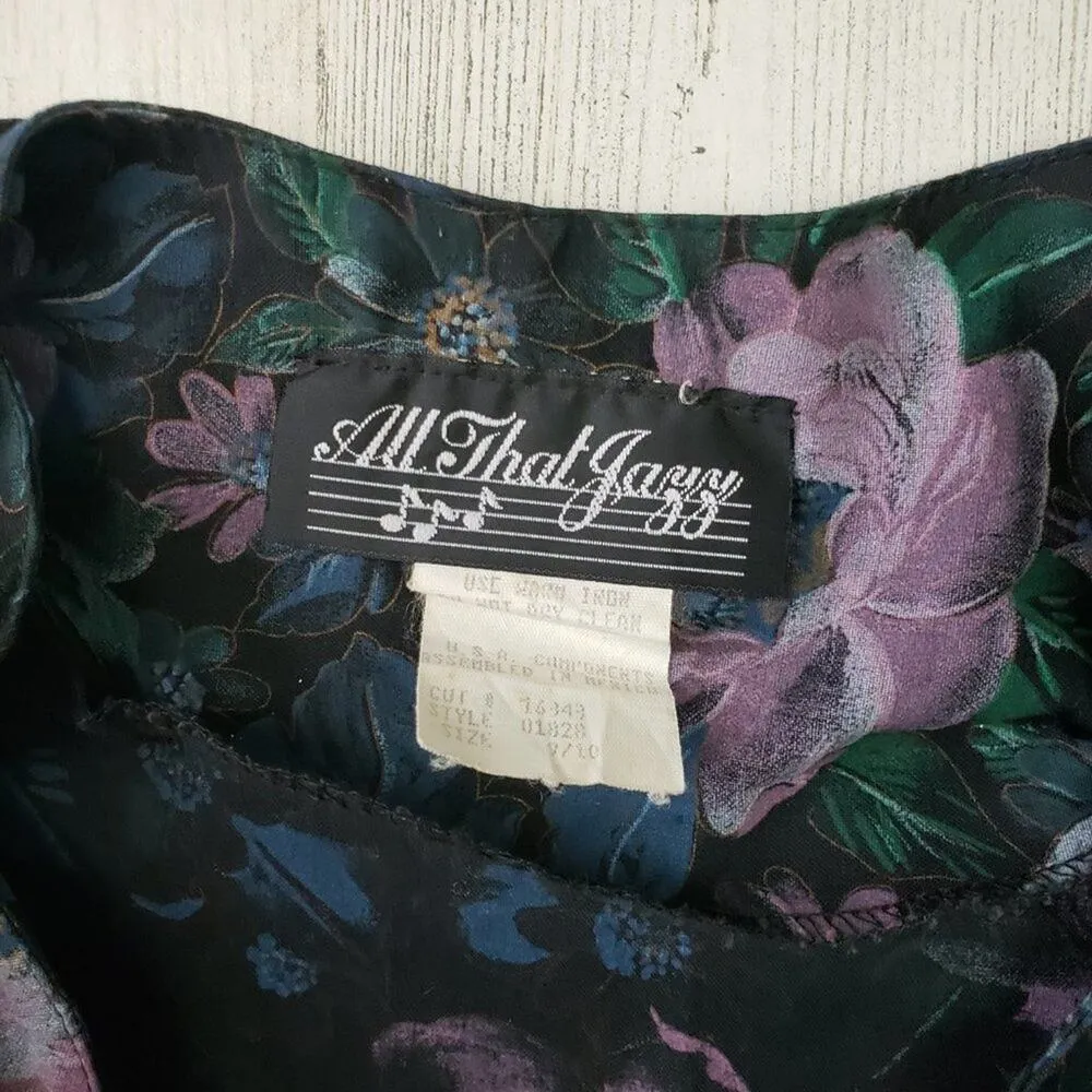 All That Jazz Vintage 80’s Short Sleeve Black Floral Midi Dress Women Size 9/10 - Image 2