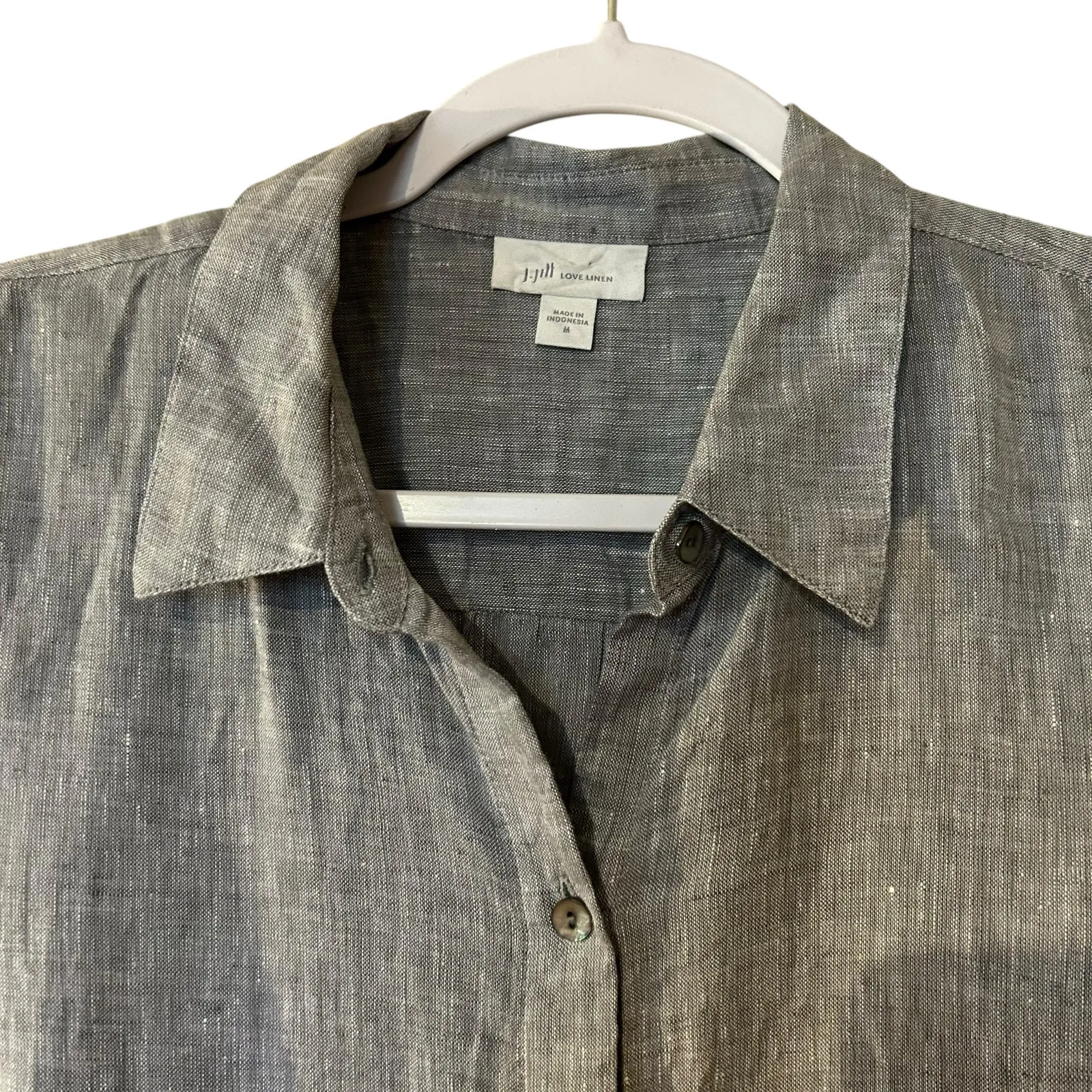 J. Jill Love Linen Blouse Tunic 100% Linen Heather Gray SZ Med Office Preppy - Image 3