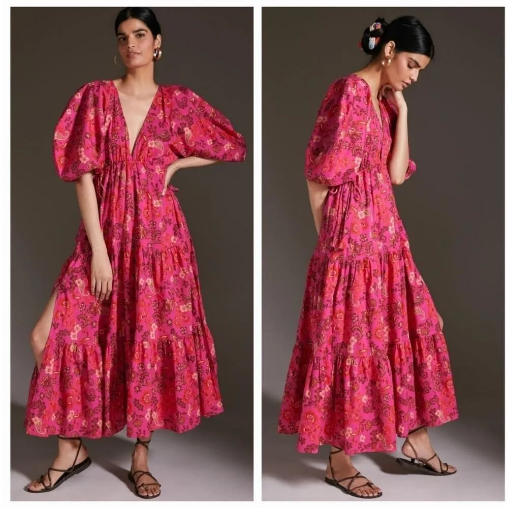 MISA Los Angeles Ysabel Dress Extra Small 100% Cotton Maxi Tiered Ruffle Floral - Image 4