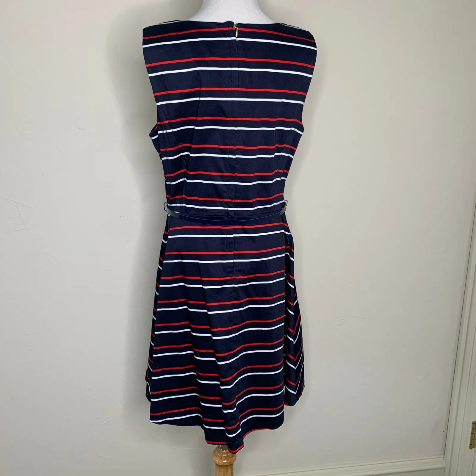 Tommy Hilfiger Blue Red White Striped A Line Dress Sz 14 Gold Buttons - Image 2