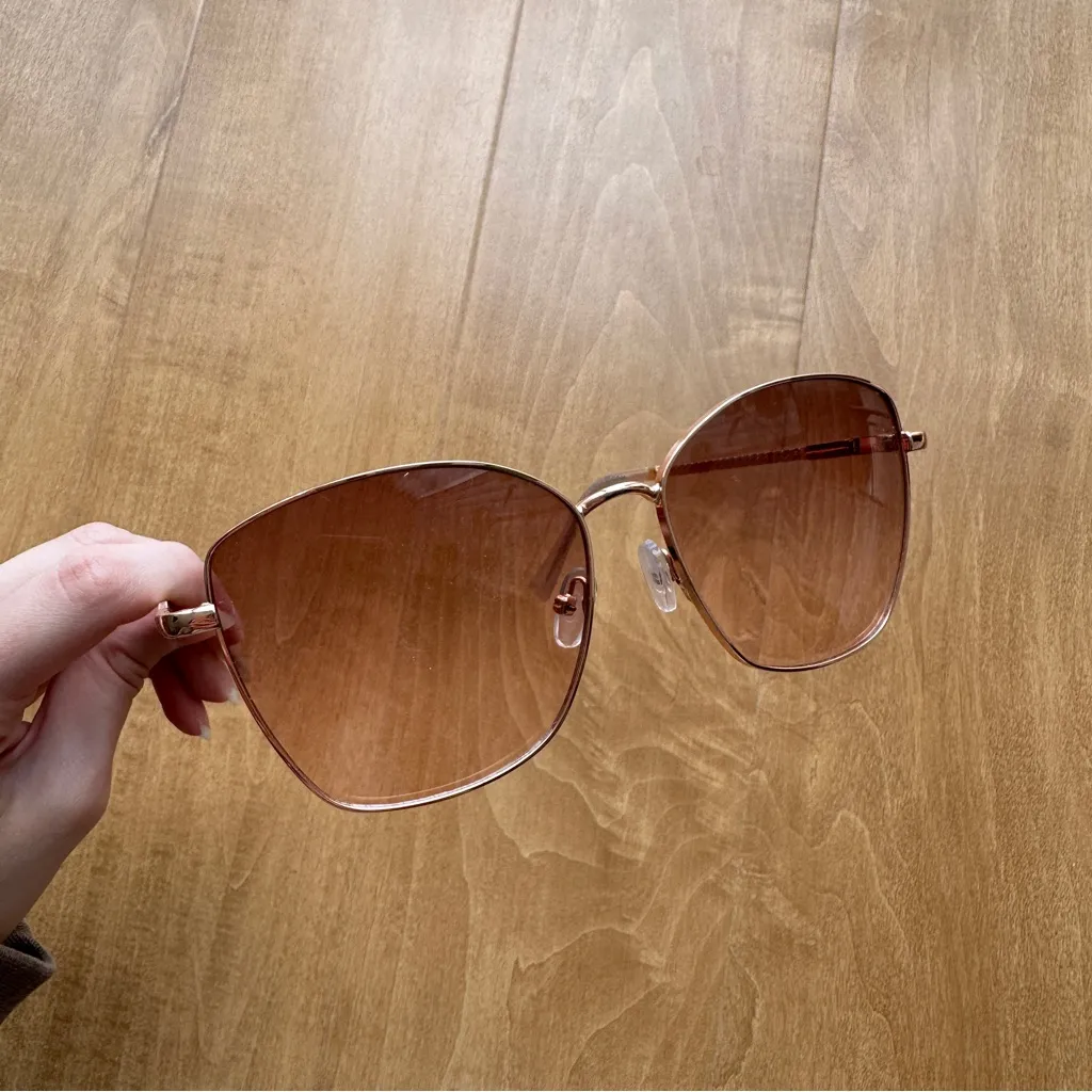 Max Studio Rose Gold Tinted Rectangular Cat Eye Sunglasses - Image 10