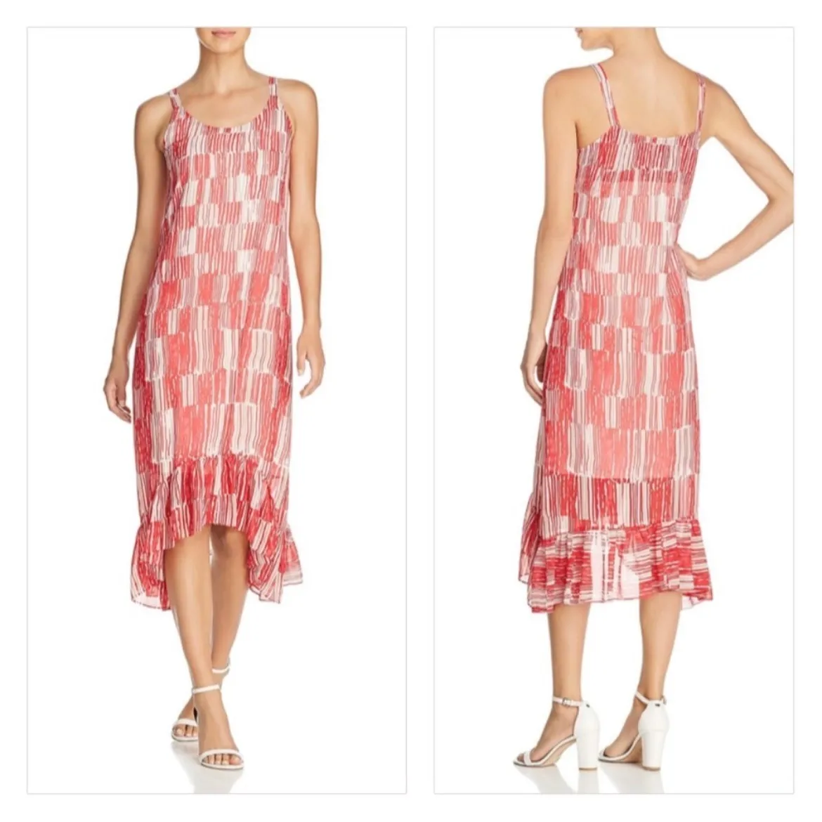 NIC+ZOE Zambra Sleeveless Daytime Midi Dress Red White Stripe Ruffle Hem Small - Image 2