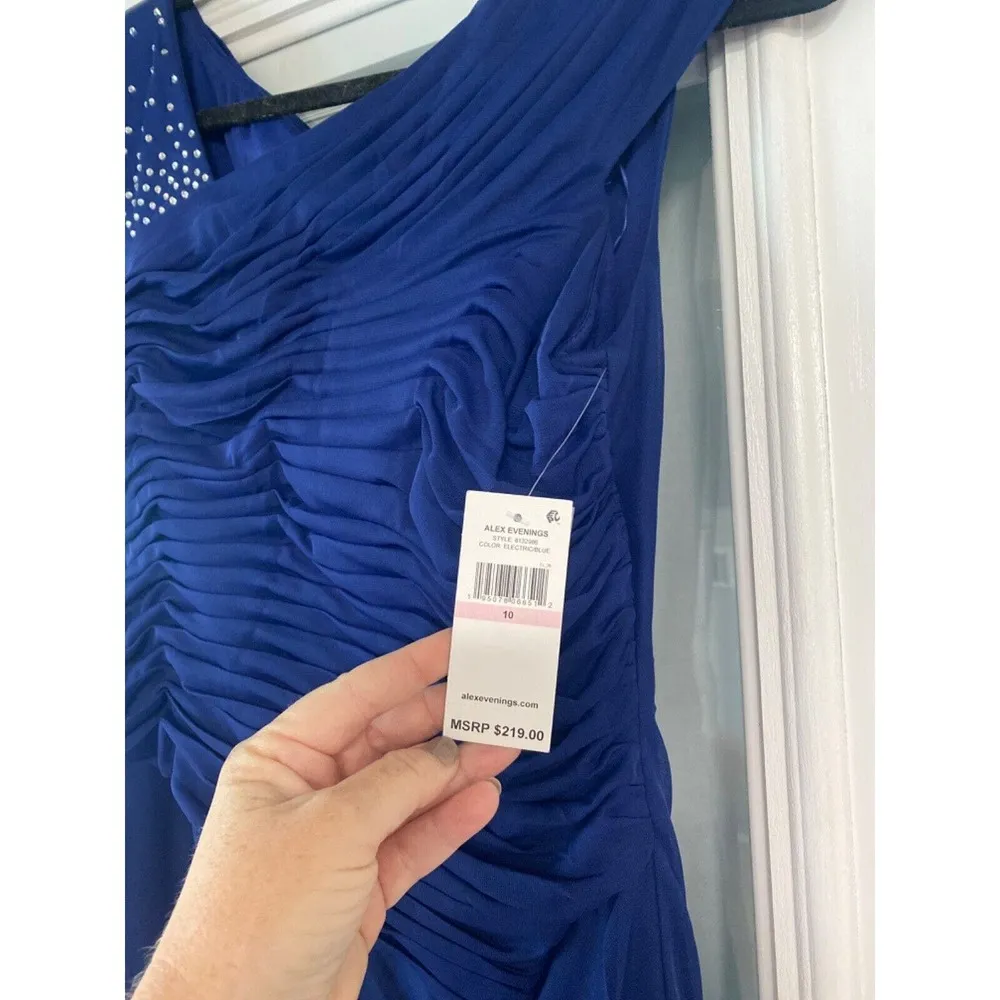 NWT Alex Evenings Size 10 Electric Blue Embellished Cap Sleeve Ruched Gown (b6) - Image 3